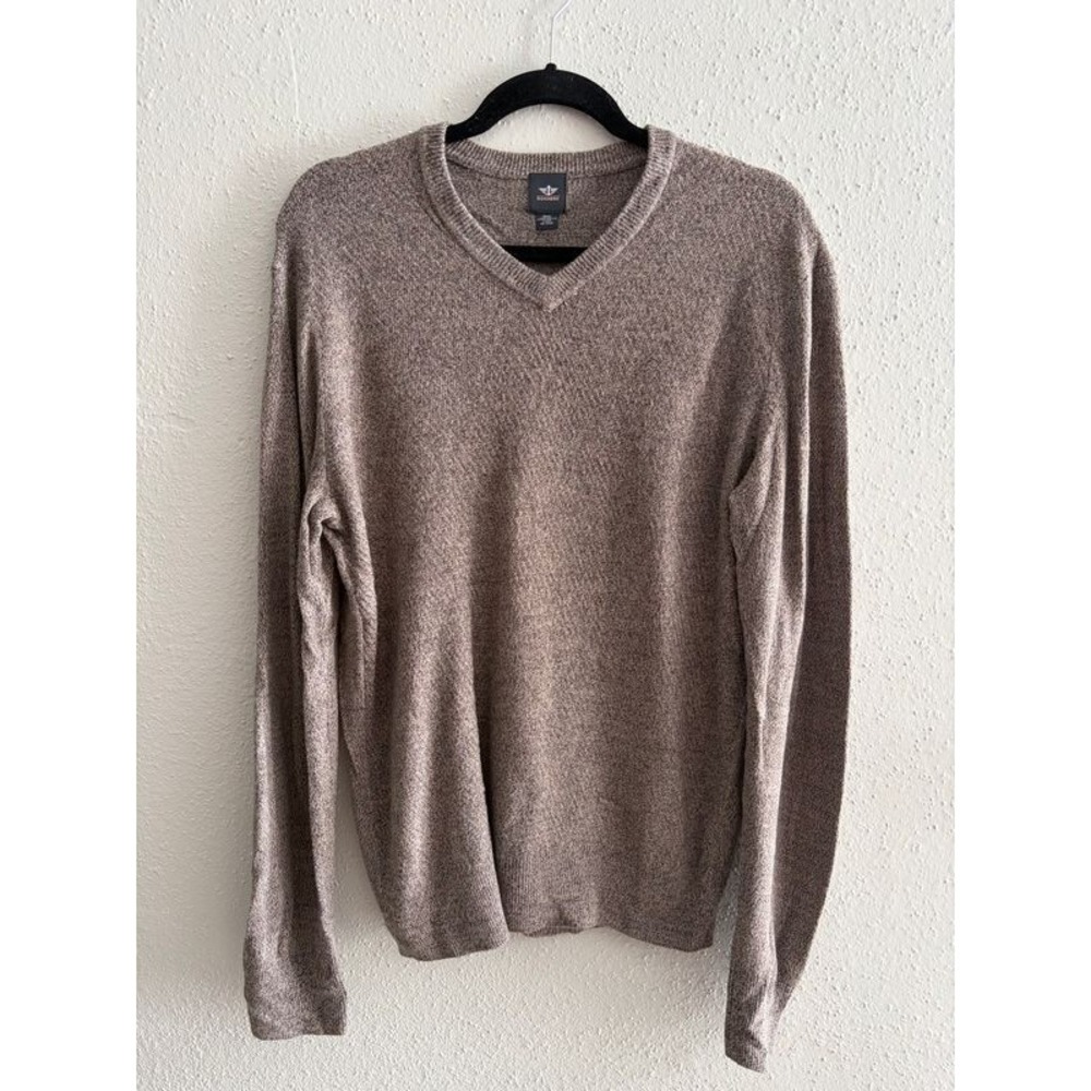 Dockers V-Neck Sweater Heathered Knit Pullover Brown Medium Grandpacore Fall